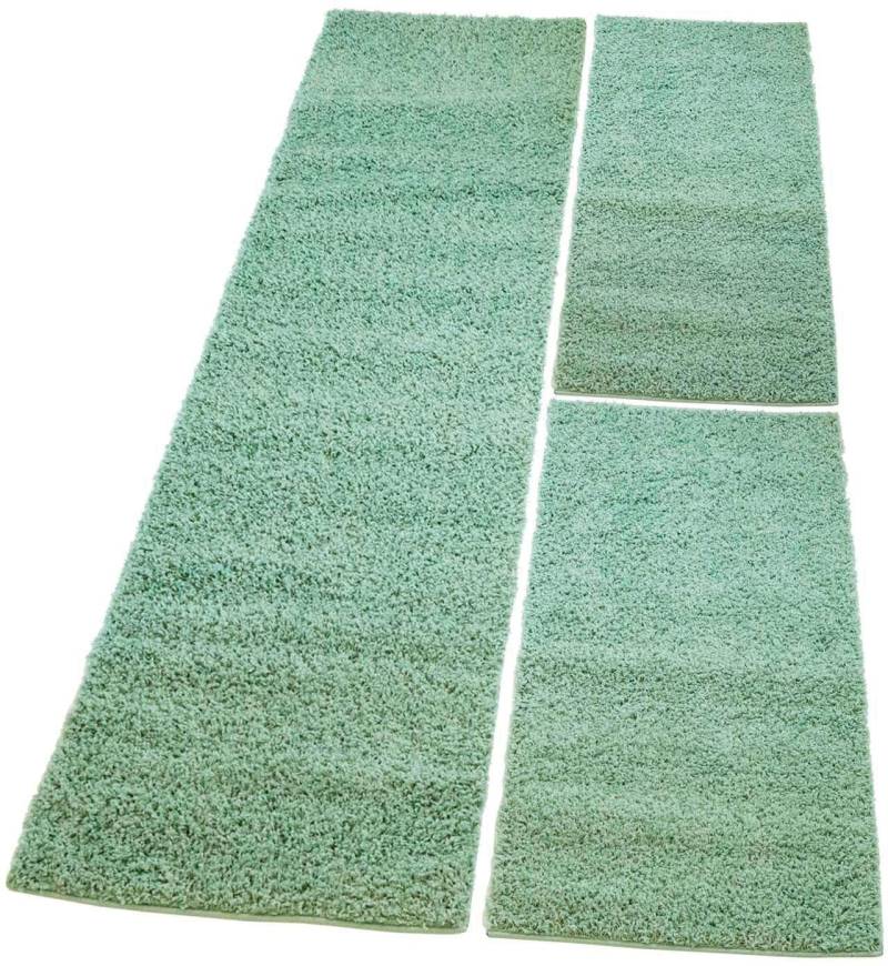 Carpet City Bettumrandung »Pastell Shaggy 300«, (3 tlg.), Shaggy Hochflor Bettvorleger, Uni-Farben, Weich, Läufer-Set von Carpet City