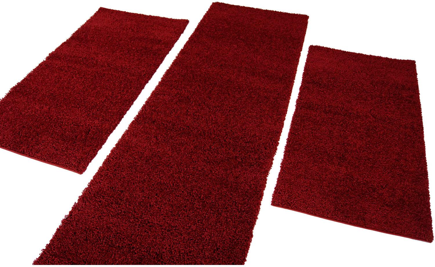 Carpet City Bettumrandung »Shaggi uni 500«, (3 tlg.), Shaggy Bettvorleger, Uni-Farben, Läuferset Langflor, Weich von Carpet City