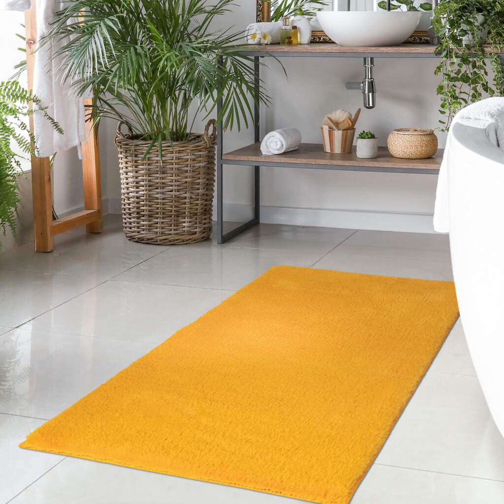 Carpet City Badematte »Topia Mats, Badteppich uni«, Höhe 14 mm, rutschhemmend beschichtet, strapazierfähig, Hochflor, Kaninchen Haptik, Polyester, Badezimmerteppich, waschbar von Carpet City