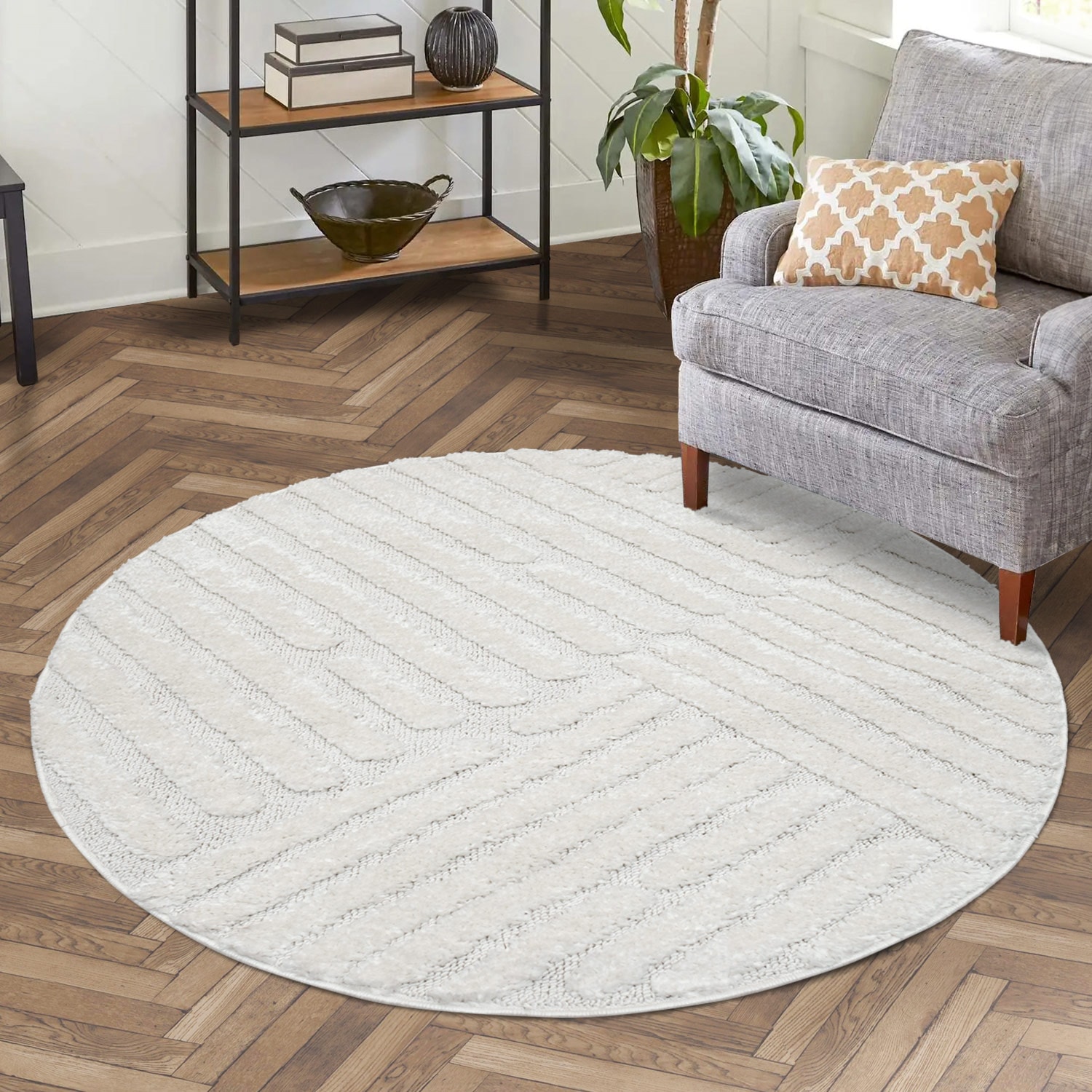 Carpet City Hochflor-Teppich »FOCUS749«, rund, 20 mm Höhe, Boho-Teppich, Hochtief-Muster/ 3D-Effekt, für Wohnzimmer, Schlafzimmer von Carpet City