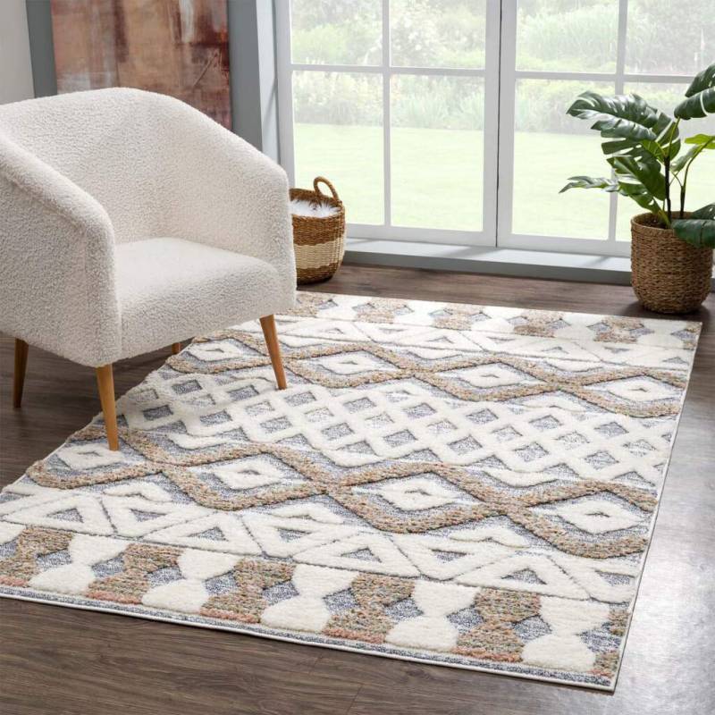 Carpet City Hochflor-Teppich »Focus 3050«, rechteckig, 20 mm Höhe, Boho-Teppich, besonders weich, 3D-Effekt, Rauten Design von Carpet City