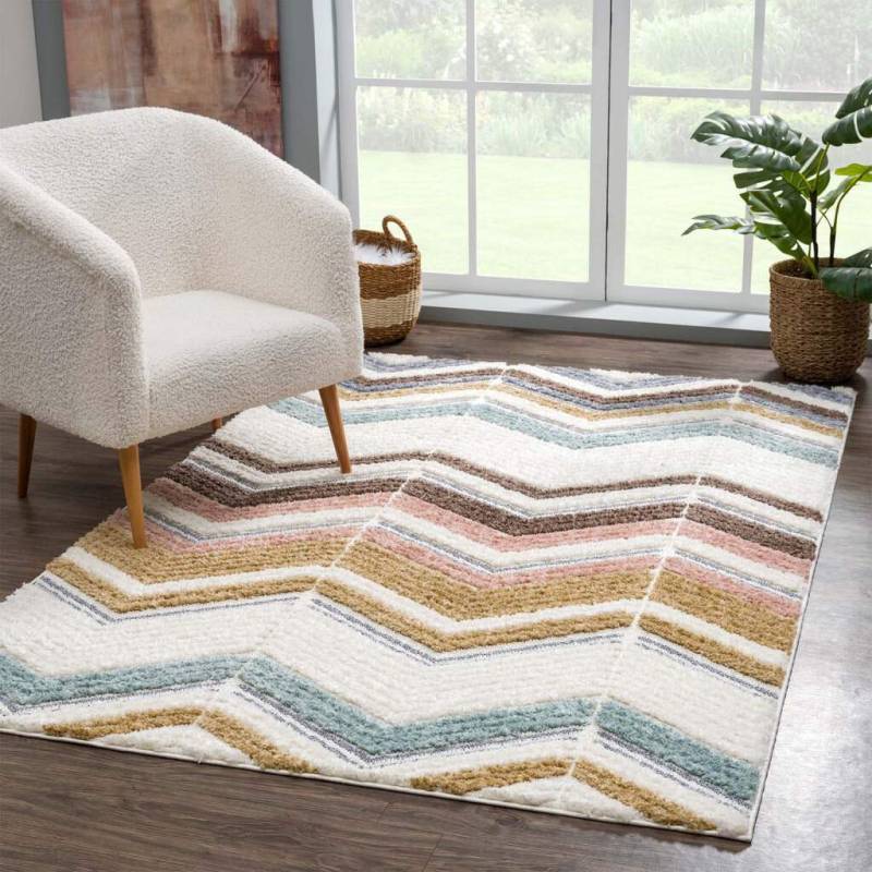 Carpet City Hochflor-Teppich »Focus 3009«, rechteckig, besonders weich, Zickzack / Chevron Optik, 3D-Effekt von Carpet City