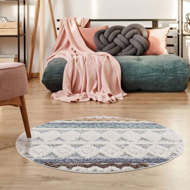 Carpet City Hochflor-Teppich »Focus 3013«, rund, 20 mm Höhe, Boho-Teppich, Rauten-Design, besonders weich, 3D-Effekt von Carpet City