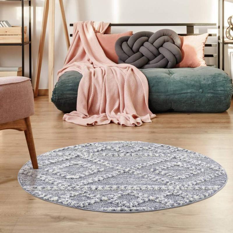 Carpet City Hochflor-Teppich »Focus 3022«, rund, 20 mm Höhe, Boho-Teppich, besonders weich, Rauten Design, 3D-Effekt von Carpet City