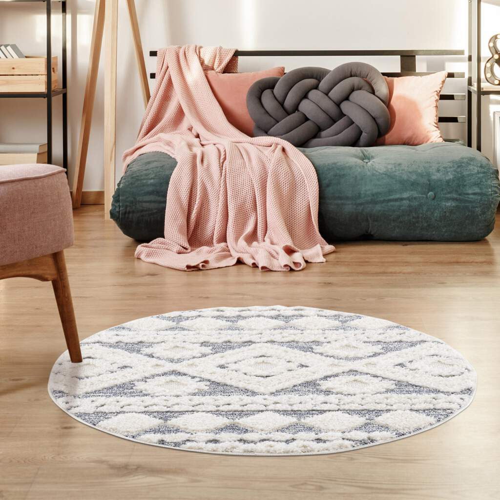 Carpet City Hochflor-Teppich »Focus 3005«, rund, Boho-Teppich, Rauten-Design, besonders weich, 3D-Effekt von Carpet City