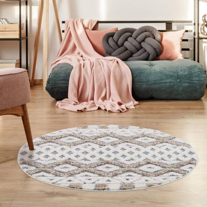 Carpet City Hochflor-Teppich »Focus 3050«, rund, 20 mm Höhe, Boho-Teppich, besonders weich, 3D-Effekt, Rauten Design von Carpet City