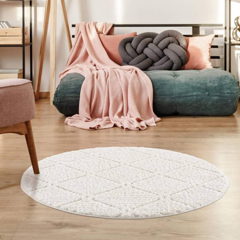 Carpet City Hochflor-Teppich »Focus 2997«, rund, 20 mm Höhe, besonders weich, Uni-Farben, Rauten-Optik, 3D-Effekt von Carpet City