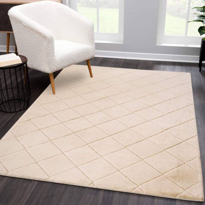 Carpet City Hochflor-Teppich »Moment«, rechteckig, 31 mm Höhe, besonders weich, Kaninchen Fell Haptik, 3D-Effekt, Rauten, Wohnzimmer von Carpet City