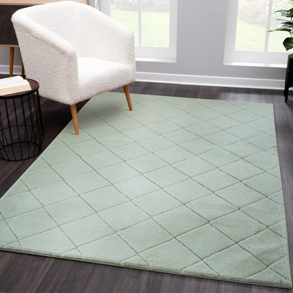 Carpet City Hochflor-Teppich »Moment«, rechteckig, 31 mm Höhe, besonders weich, Kaninchen Fell Haptik, 3D-Effekt, Rauten, Wohnzimmer von Carpet City