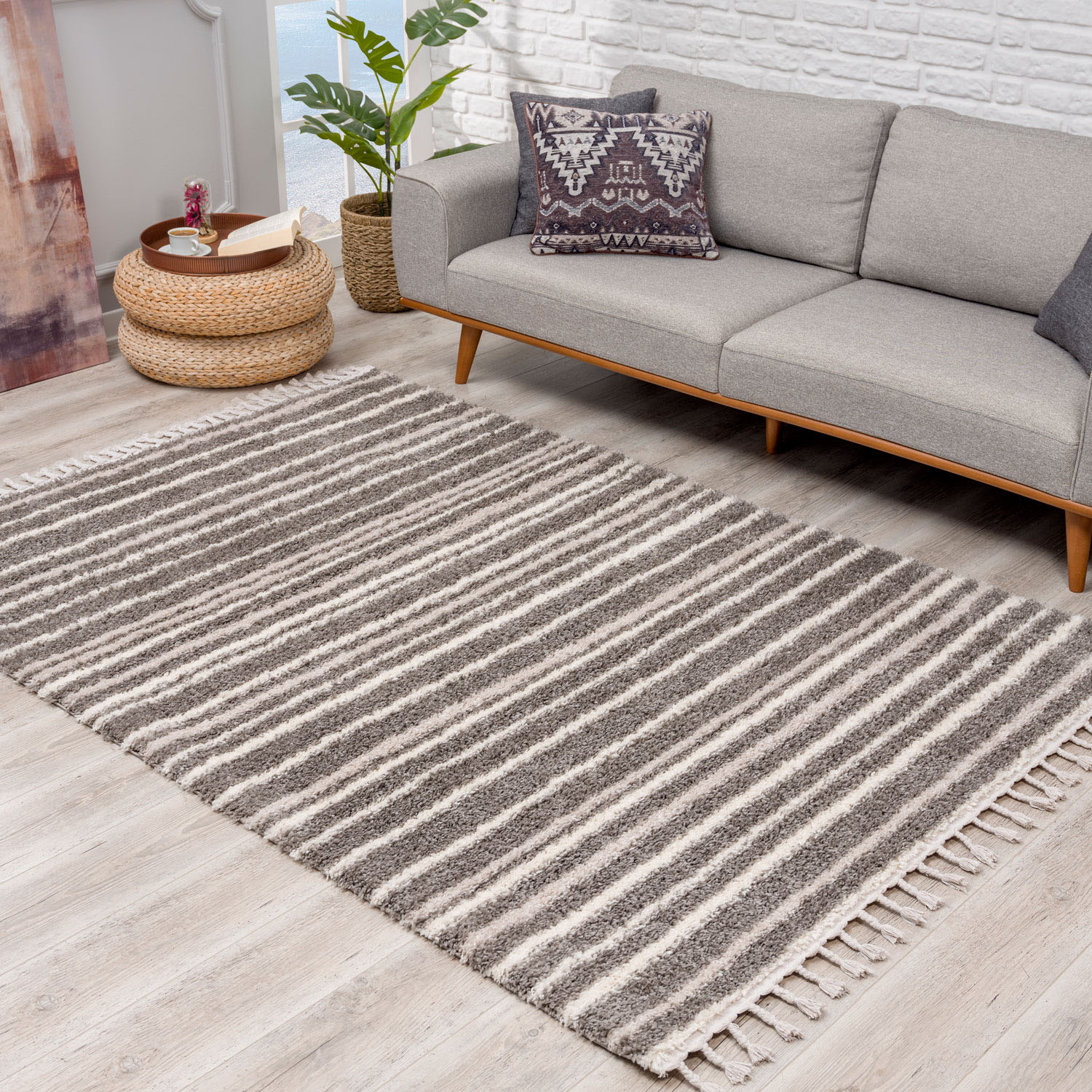 Carpet City Hochflor-Teppich »Pulpy 520«, rechteckig, besonders weich, mit Fransen, Streifen Look von Carpet City