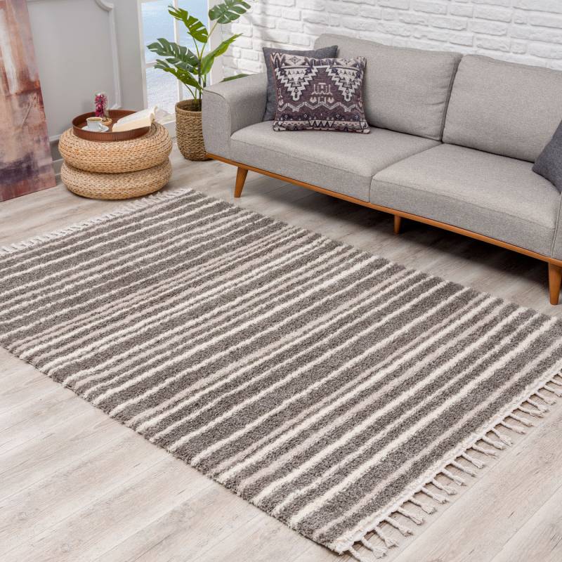 Carpet City Hochflor-Teppich »Pulpy 520«, rechteckig, 30 mm Höhe, besonders weich, mit Fransen, Streifen Look von Carpet City