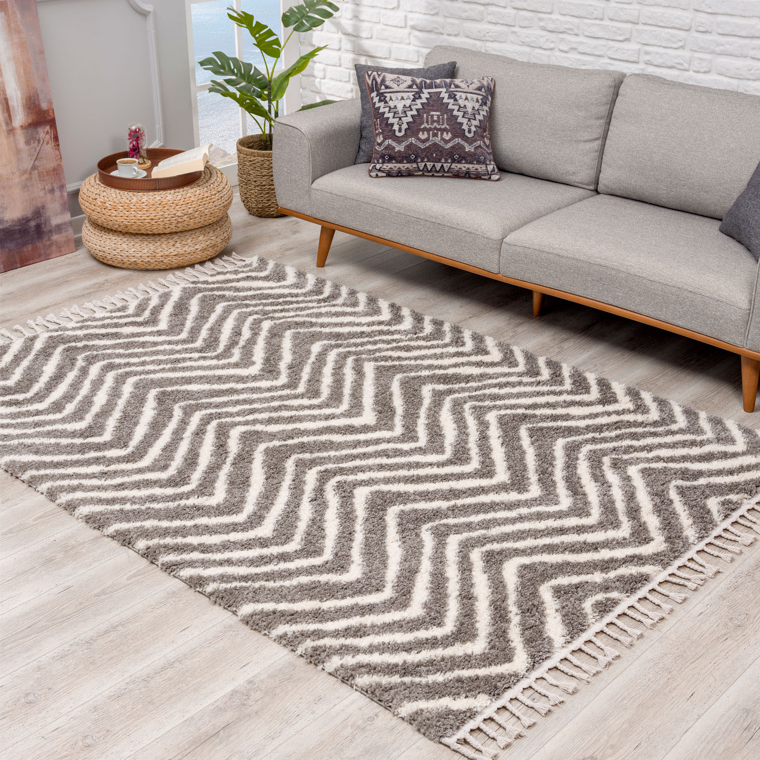 Carpet City Hochflor-Teppich »Pulpy 531«, rechteckig, besonders weich, mit Fransen, Zickzack Look von Carpet City