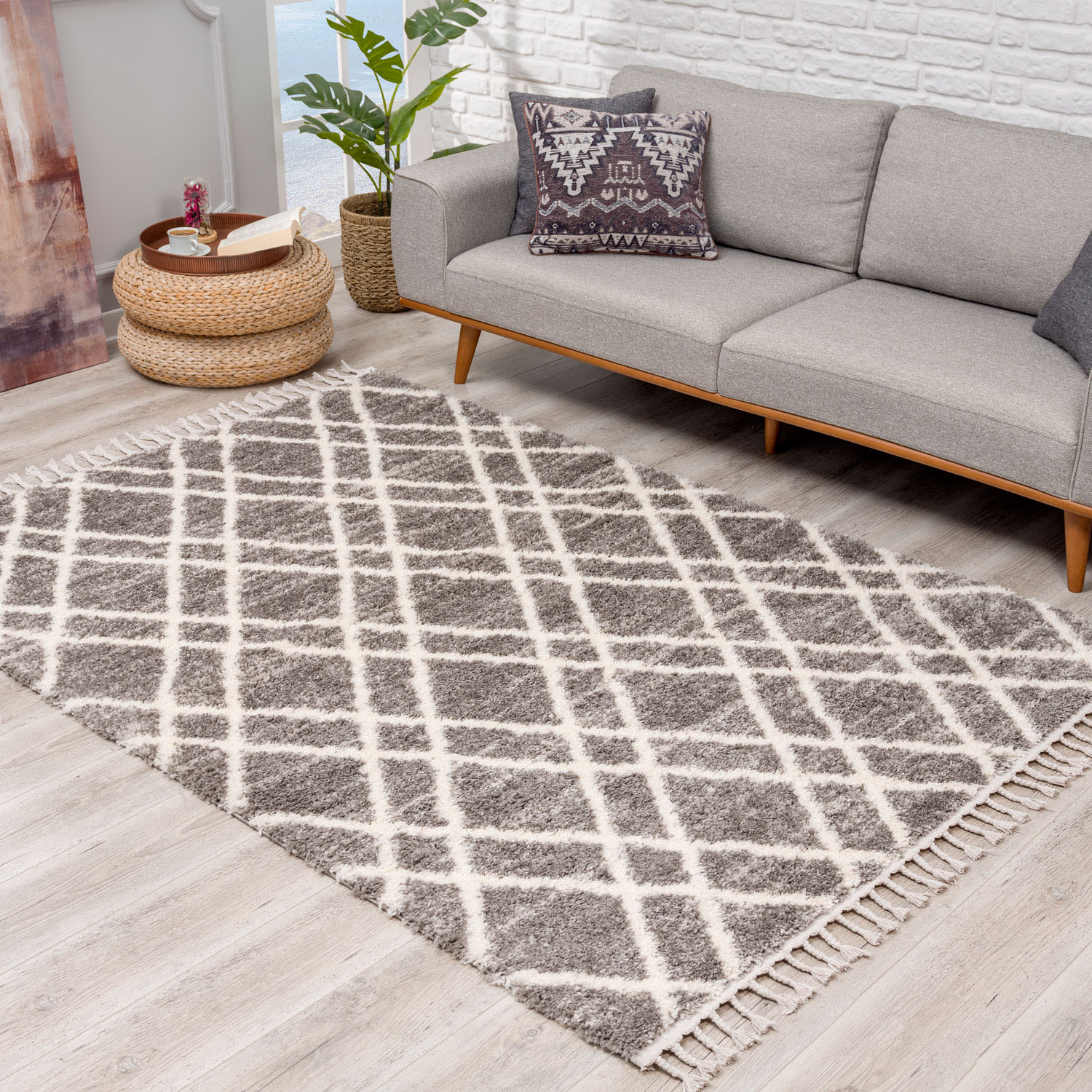 Carpet City Hochflor-Teppich »Pulpy 540«, rechteckig, 30 mm Höhe, besonders weich, mit Fransen, Rauten-Optik von Carpet City