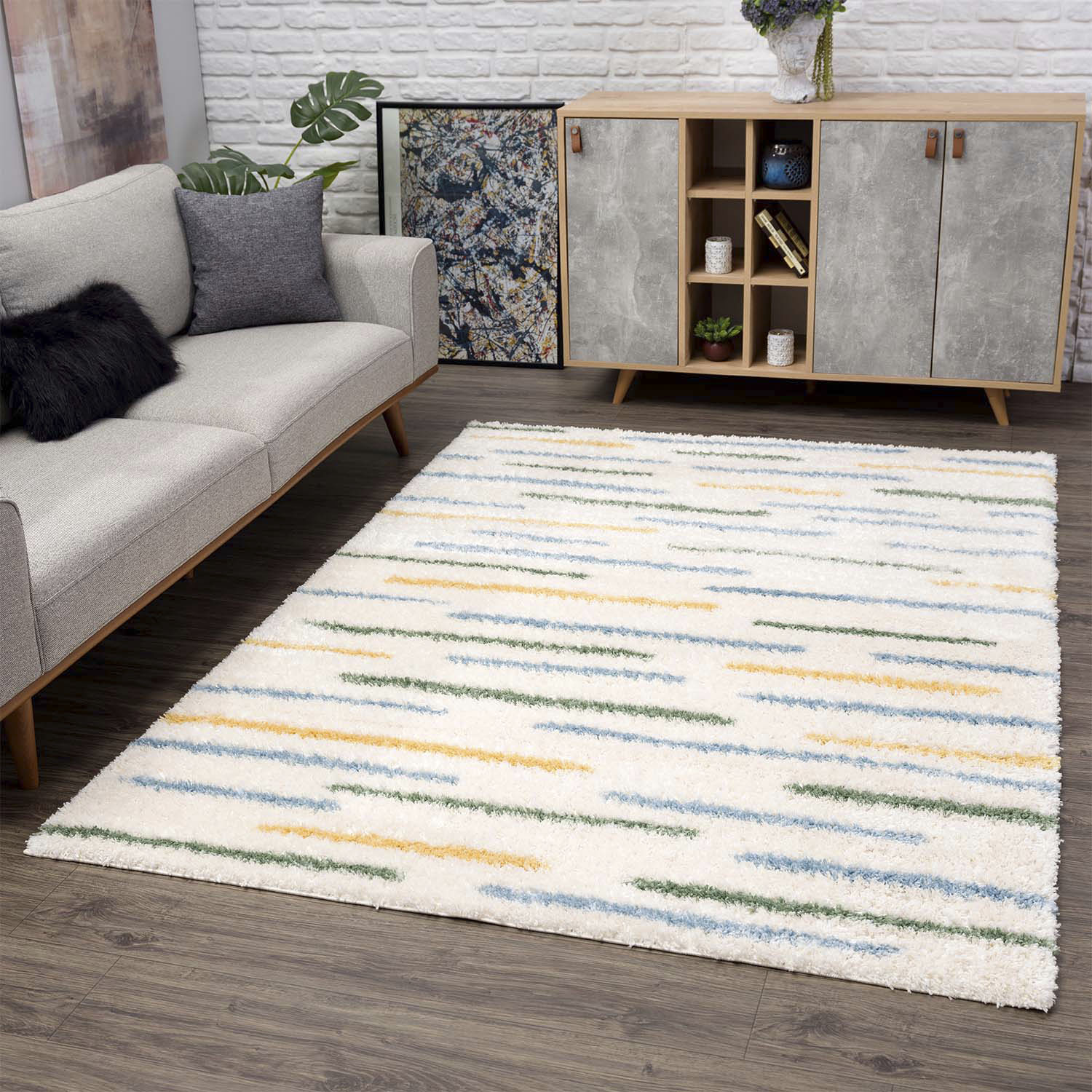 Carpet City Hochflor-Teppich »Pulpy 562«, rechteckig, 30 mm Höhe, besonders weich, Streifen-Optik, ideal für Wohnzimmer & Schlafzimmer von Carpet City