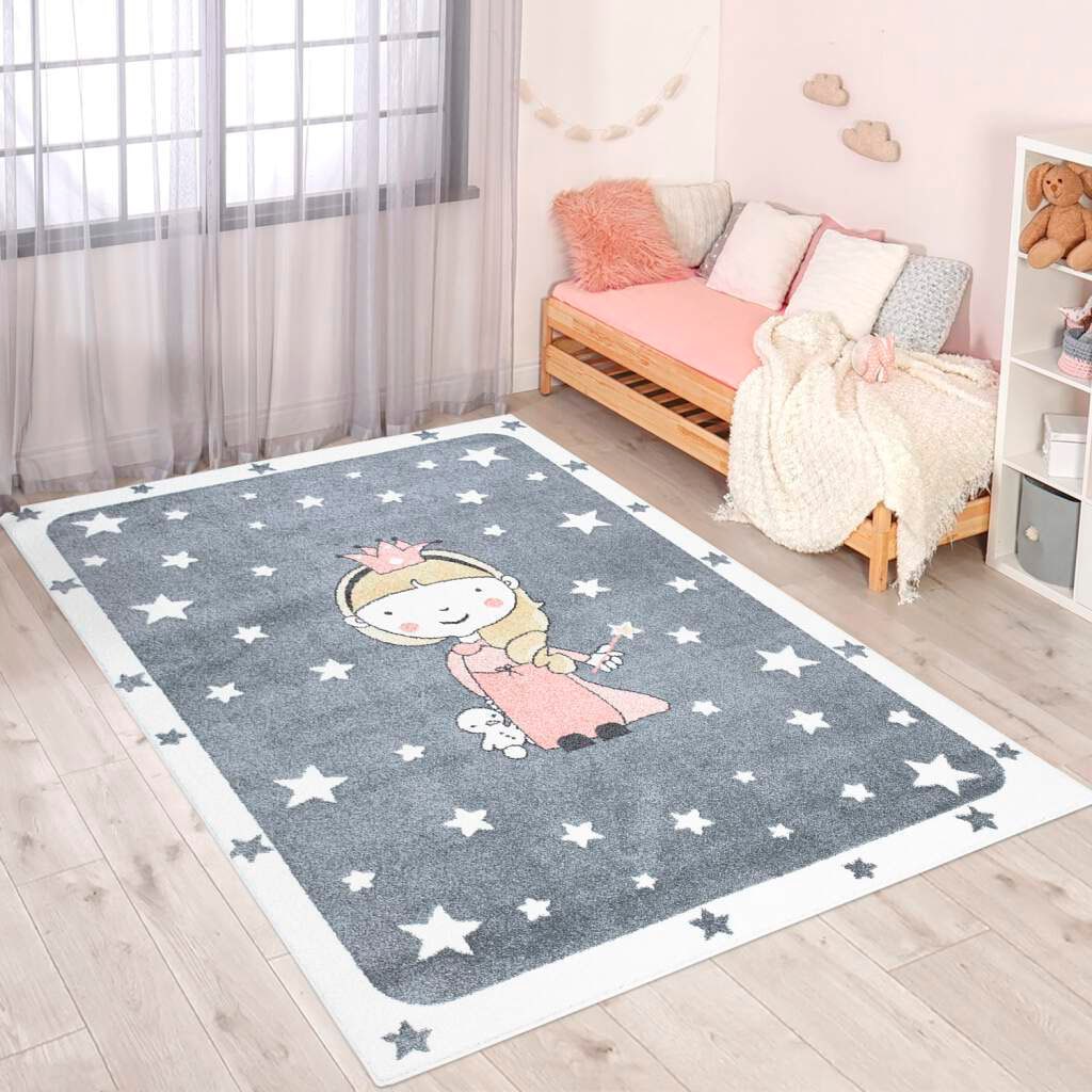 Carpet City Kinderteppich »ANIME893«, rechteckig, Kinderzimmer Teppich Modern mit Mond, Blumen, Wolken, Creme, Multi von Carpet City