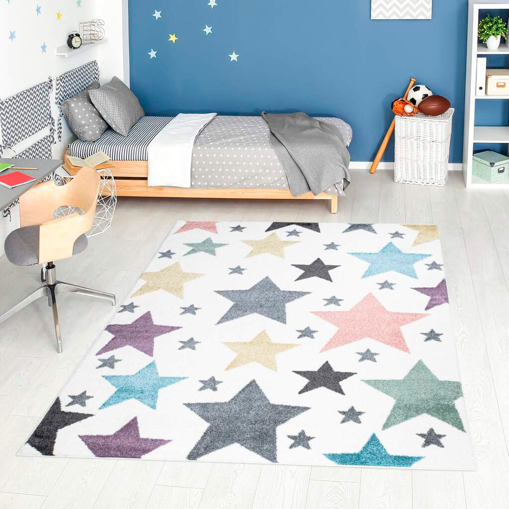 Carpet City Kinderteppich »ANIME903«, rechteckig, Kinderzimmer Teppich Modern mit Mond, Blumen, Wolken, Creme, Multi von Carpet City