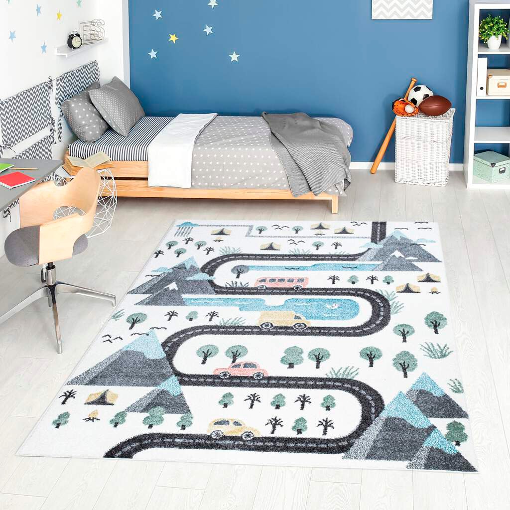 Carpet City Kinderteppich »ANIME904«, rechteckig, Kinderzimmer Teppich Modern mit Mond, Blumen, Wolken, Creme, Multi von Carpet City