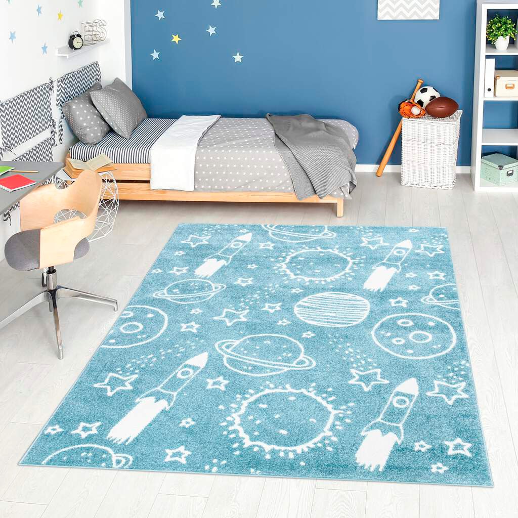 Carpet City Kinderteppich »ANIME912«, rechteckig, 11 mm Höhe, Kinderzimmer Teppich Modern mit Mond, Blumen, Wolken, Creme, Multi von Carpet City