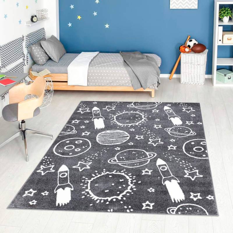 Carpet City Kinderteppich »ANIME912«, rechteckig, Kinderzimmer Teppich Modern mit Mond, Blumen, Wolken, Creme, Multi von Carpet City