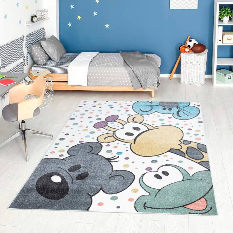 Carpet City Kinderteppich »ANIME913«, rechteckig, 11 mm Höhe, Kinderzimmer Teppich Modern mit Mond, Blumen, Wolken, Creme, Multi von Carpet City