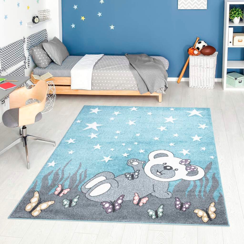 Carpet City Kinderteppich »ANIME916«, rechteckig, 11 mm Höhe, Kinderzimmer Teppich Modern mit Mond, Blumen, Wolken, Creme, Multi von Carpet City