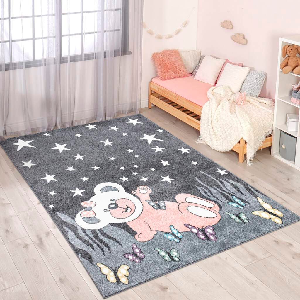 Carpet City Kinderteppich »ANIME916«, rechteckig, 11 mm Höhe, Kinderzimmer Teppich Modern mit Mond, Blumen, Wolken, Creme, Multi von Carpet City