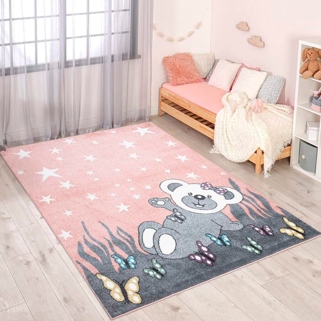 Carpet City Kinderteppich »ANIME916«, rechteckig, 11 mm Höhe, Kinderzimmer Teppich Modern mit Mond, Blumen, Wolken, Creme, Multi von Carpet City