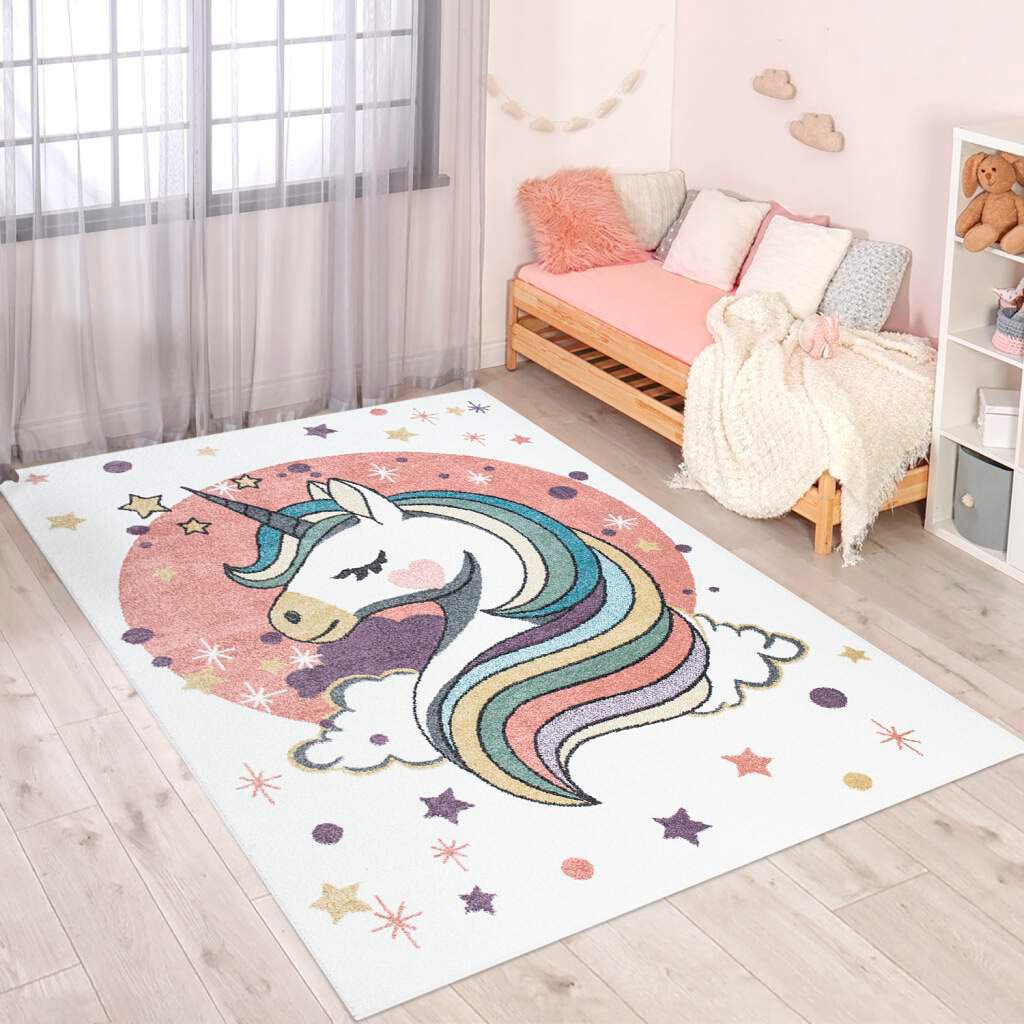 Carpet City Kinderteppich »ANIME925«, rechteckig, Kinderzimmer Teppich Modern mit Mond, Blumen, Wolken, Creme, Multi von Carpet City