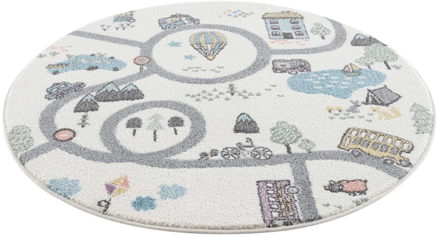 Carpet City Kinderteppich »Anime9376«, rund, Strassen-Spiel-Teppich, Auto, Weicher Flor, Pflegeleicht, Kinderzimmer von Carpet City