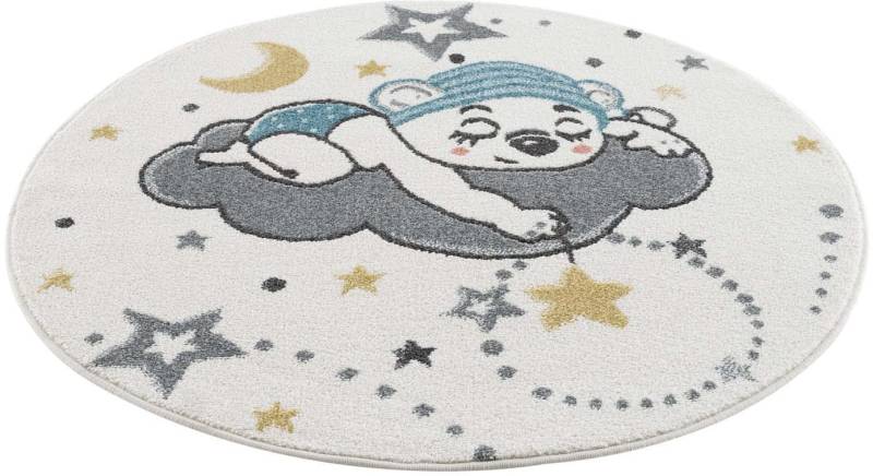 Carpet City Kinderteppich »Anime9385«, rund, 11 mm Höhe, Babyteppich, Sterne, Mond, Nachthimmel, Weicher Flor, Pflegeleicht von Carpet City