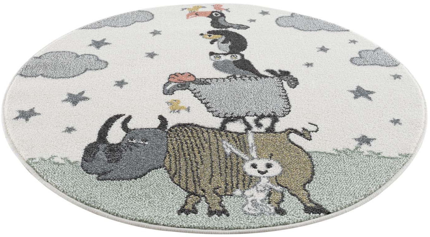 Carpet City Kinderteppich »Anime9394«, rund, 11 mm Höhe, Spielteppich mit Tieren, Weicher Flor, Pflegeleicht, Kinderzimmer von Carpet City