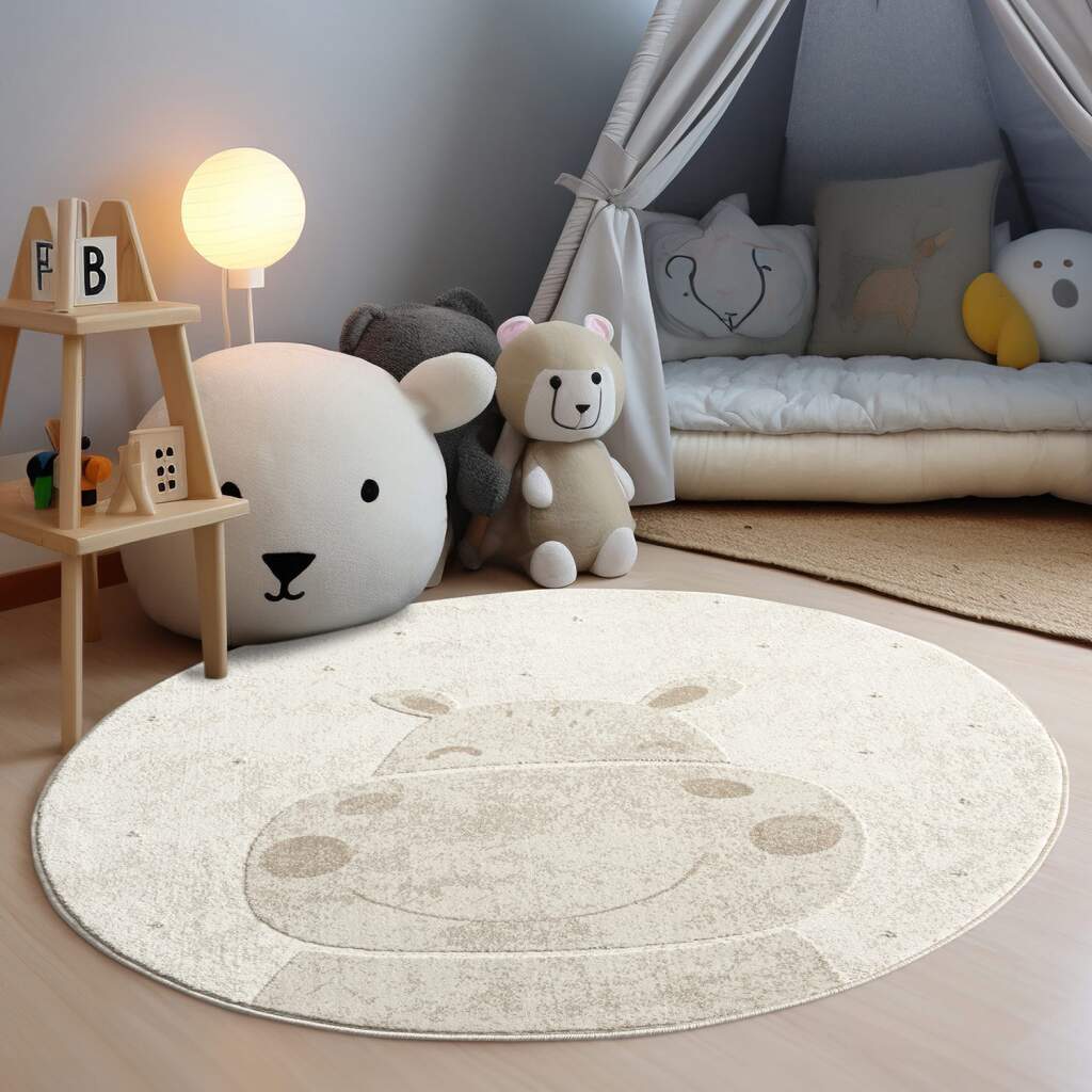 Carpet City Kinderteppich »MARA703«, rund, Kinderzimmer Teppich Tiere Beige Spielzimmer von Carpet City