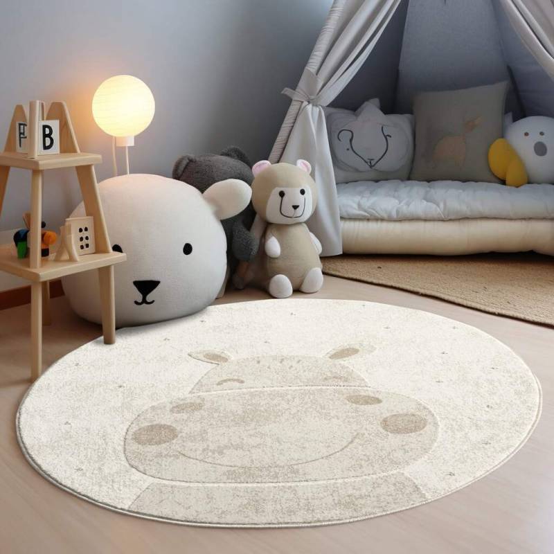 Carpet City Kinderteppich »MARA703«, rund, 11 mm Höhe, Kinderzimmer Teppich Tiere Beige Spielzimmer von Carpet City