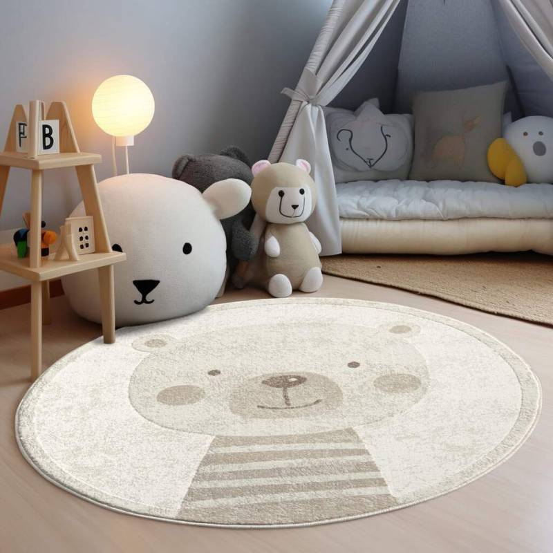 Carpet City Kinderteppich »MARA710«, rund, 11 mm Höhe, Kinderzimmer Teppich Tiere Beige Spielzimmer von Carpet City