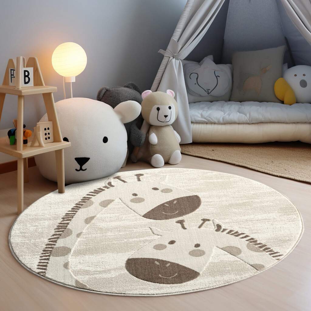 Carpet City Kinderteppich »MARA719«, rund, Kinderzimmer Teppich Tiere Beige Spielzimmer von Carpet City