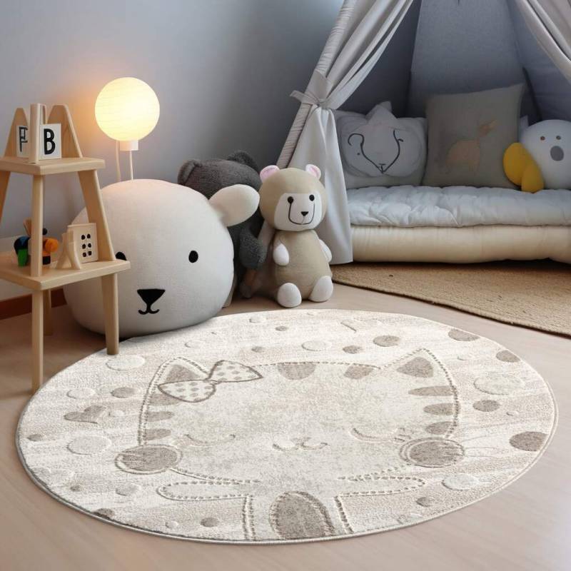 Carpet City Kinderteppich »MARA720«, rund, 11 mm Höhe, Kinderzimmer Teppich Tiere Beige Spielzimmer von Carpet City