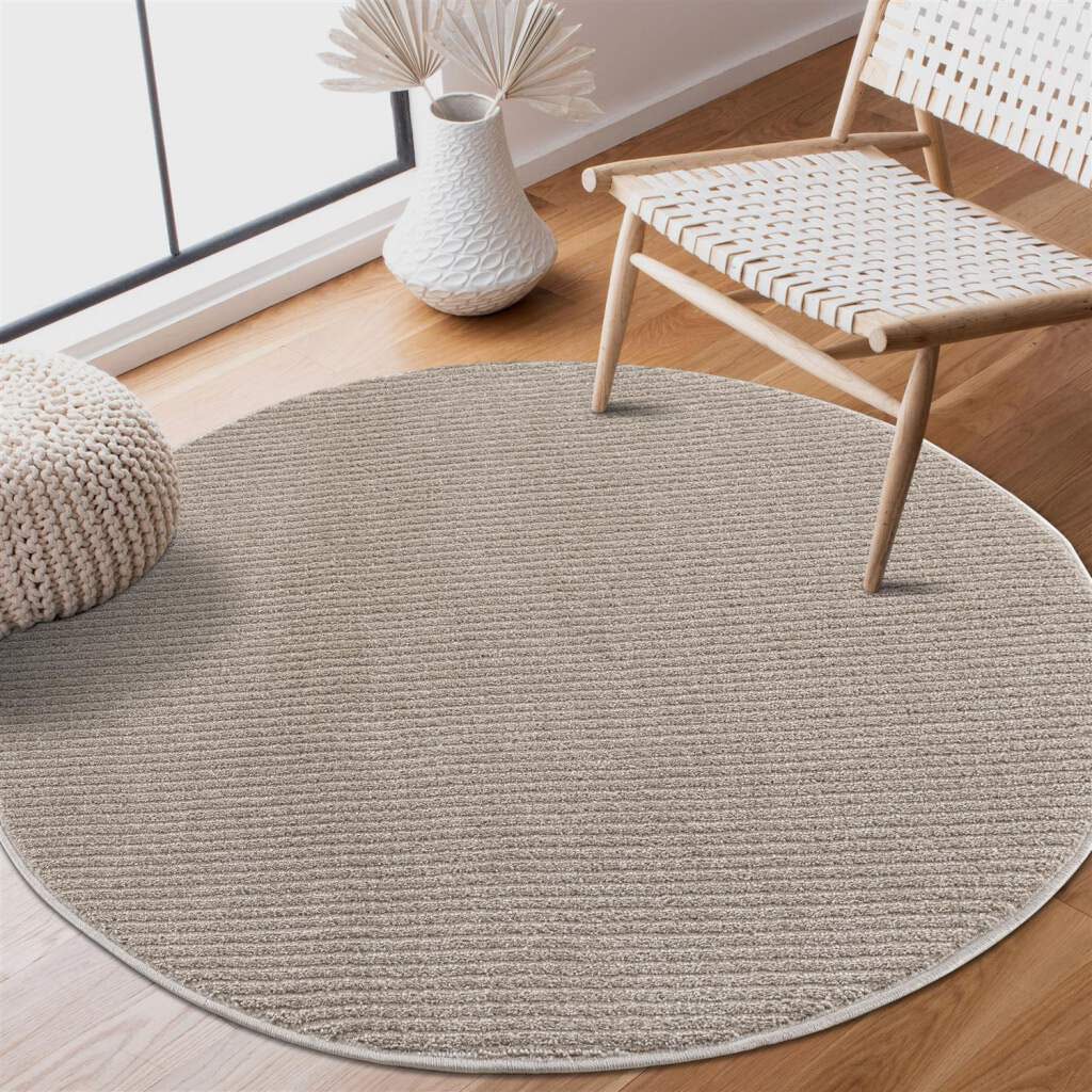 Carpet City Teppich »Friseé-Teppich FANCY900«, rund, 12 mm Höhe, Kurzflor, Einfarbig, 3D-Optik, Streifen Look von Carpet City