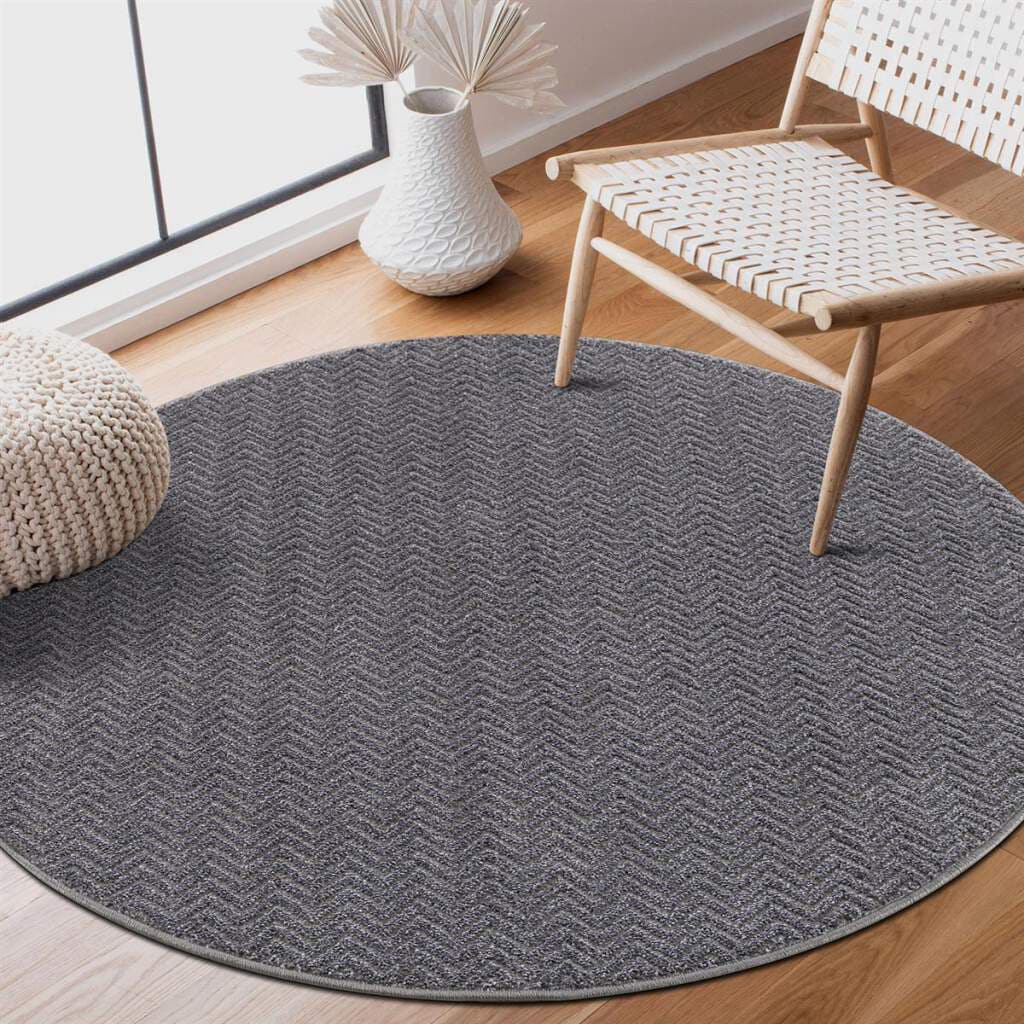 Carpet City Teppich »Friseé-Teppich FANCY805«, rund, 12 mm Höhe, Kurzflor, Einfarbig, 3D-Optik, Zickzack Look von Carpet City