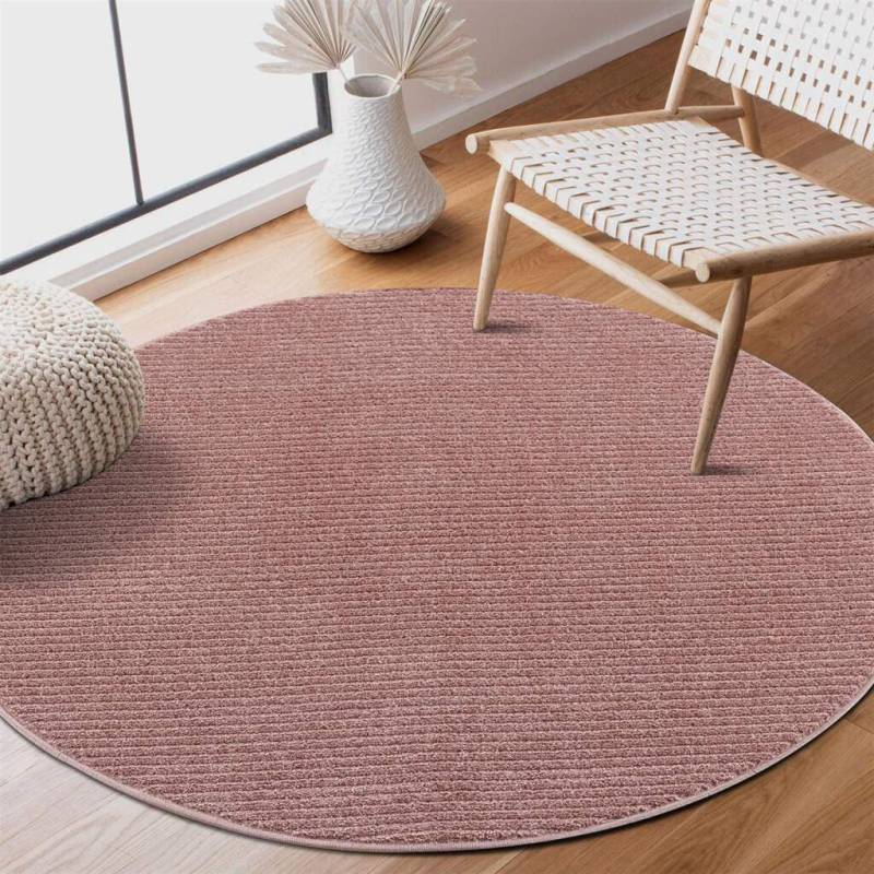 Carpet City Teppich »Friseé-Teppich FANCY900«, rund, Kurzflor, Einfarbig, 3D-Optik, Streifen Look von Carpet City