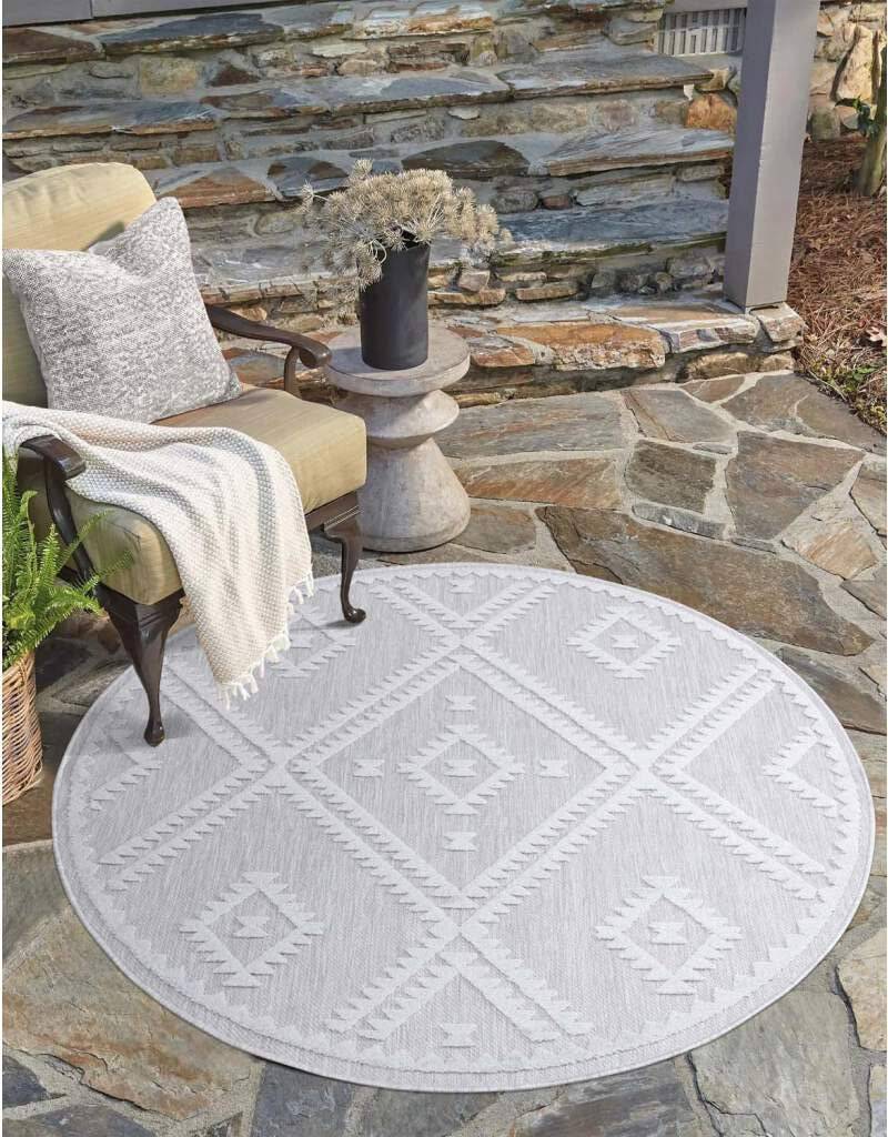 Carpet City Teppich »In-& Outdoorteppich Santorini 454, 3D-Effekt, Raute-Optik«, rund, 5 mm Höhe, Wetterfest & UV-beständig für Terrasse, Balkon, Küche, Flur von Carpet City