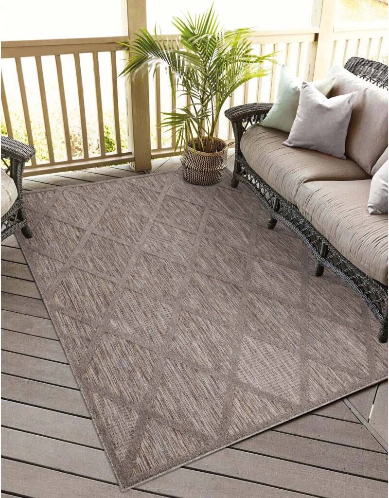 Carpet City Teppich »In-& Outdoorteppich Santorini 457, 3D-Effekt, Raute-Look«, rechteckig, 5 mm Höhe, Wetterfest & UV-beständig für Terrasse, Balkon, Küche, Flur von Carpet City