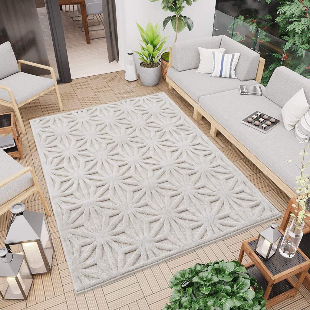 Carpet City Teppich »In-& Outdoorteppich Santorini 58369, 3D-Effekt, Raute-Optik«, rechteckig, 5 mm Höhe, Wetterfest & UV-beständig für Terrasse, Balkon, Küche, Flur von Carpet City