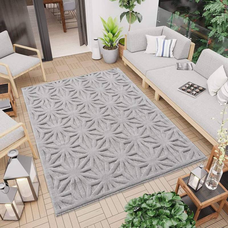 Carpet City Teppich »In-& Outdoorteppich Santorini 58369, 3D-Effekt, Raute-Optik«, rechteckig, 5 mm Höhe, Wetterfest & UV-beständig für Terrasse, Balkon, Küche, Flur von Carpet City