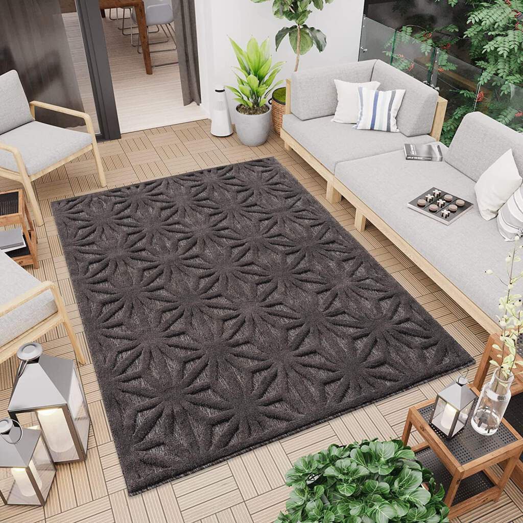 Carpet City Teppich »In-& Outdoorteppich Santorini 58369, 3D-Effekt, Raute-Optik«, rechteckig, 5 mm Höhe, Wetterfest & UV-beständig für Terrasse, Balkon, Küche, Flur von Carpet City