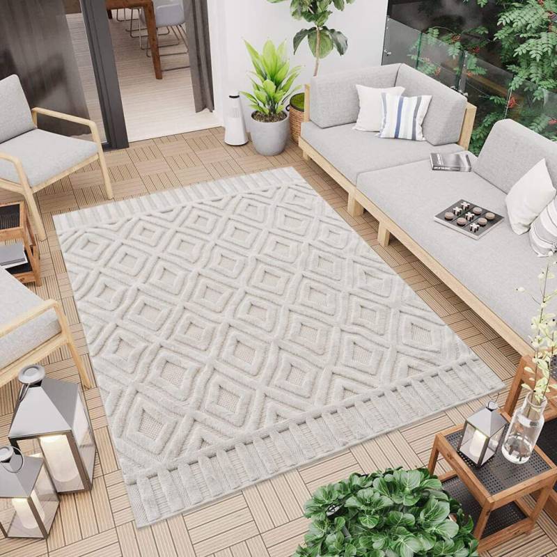 Carpet City Teppich »In-& Outdoorteppich Santorini 58377, 3D-Effekt, Raute-Optik«, rechteckig, 5 mm Höhe, Wetterfest & UV-beständig für Terrasse, Balkon, Küche, Flur von Carpet City