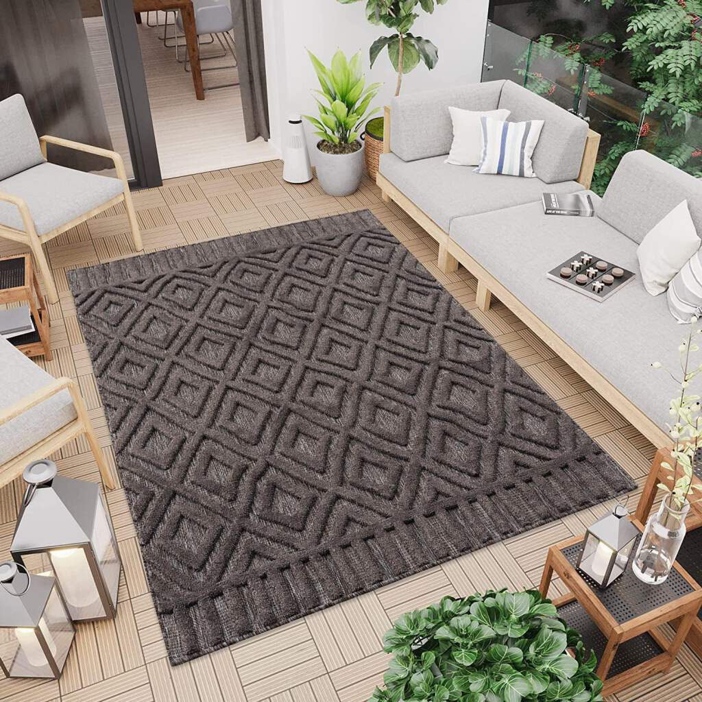 Carpet City Teppich »In-& Outdoorteppich Santorini 58377, 3D-Effekt, Raute-Optik«, rechteckig, 5 mm Höhe, Wetterfest & UV-beständig für Terrasse, Balkon, Küche, Flur von Carpet City