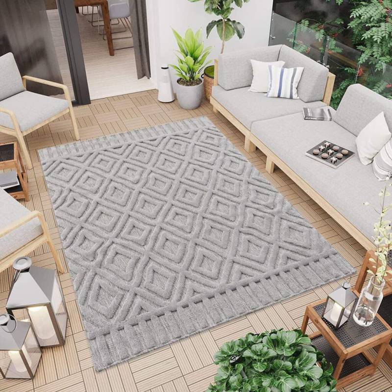 Carpet City Teppich »In-& Outdoorteppich Santorini 58377, 3D-Effekt, Raute-Optik«, rechteckig, 5 mm Höhe, Wetterfest & UV-beständig für Terrasse, Balkon, Küche, Flur von Carpet City