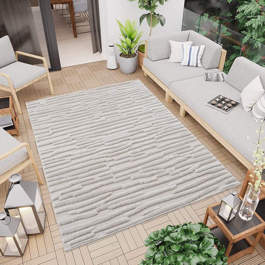 Carpet City Teppich »In-& Outdoorteppich Santorini 58394, 3D-Effekt, Streifen«, rechteckig, 5 mm Höhe, Wetterfest & UV-beständig für Terrasse, Balkon, Küche, Flur von Carpet City