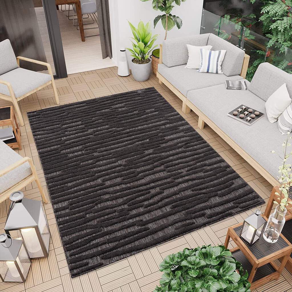 Carpet City Teppich »In-& Outdoorteppich Santorini 58394, 3D-Effekt, Streifen«, rechteckig, 5 mm Höhe, Wetterfest & UV-beständig für Terrasse, Balkon, Küche, Flur von Carpet City