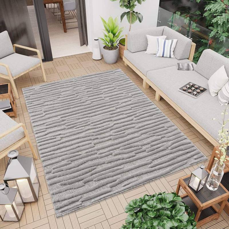 Carpet City Teppich »In-& Outdoorteppich Santorini 58394, 3D-Effekt, Streifen«, rechteckig, 5 mm Höhe, Wetterfest & UV-beständig für Terrasse, Balkon, Küche, Flur von Carpet City